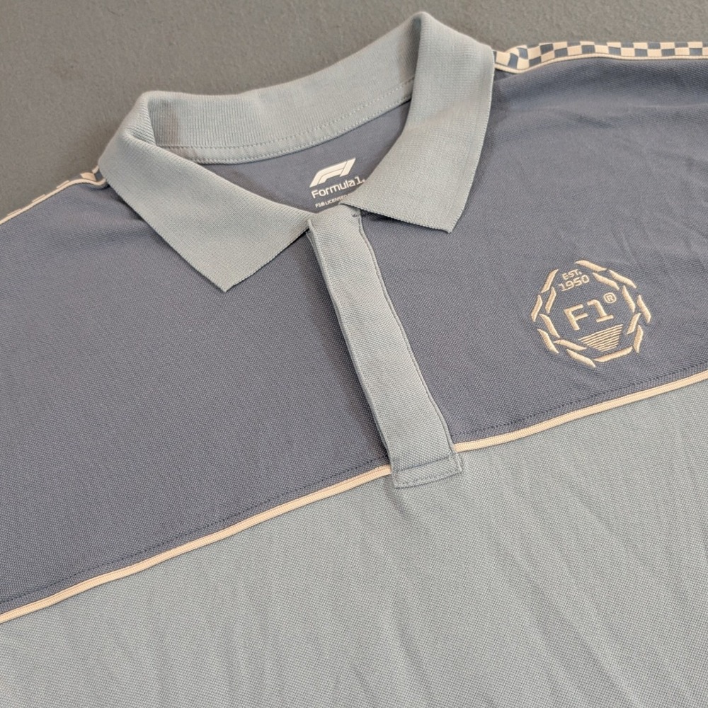 Formula 1 Heritage Polo Shirt Mens Large Colorblock Checkered F1 Racing NEW